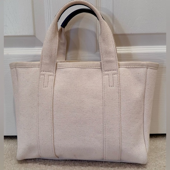 Tory Burch Cream Canvas Mini Mercer Tote with Navy Logo - Picture 5 of 10